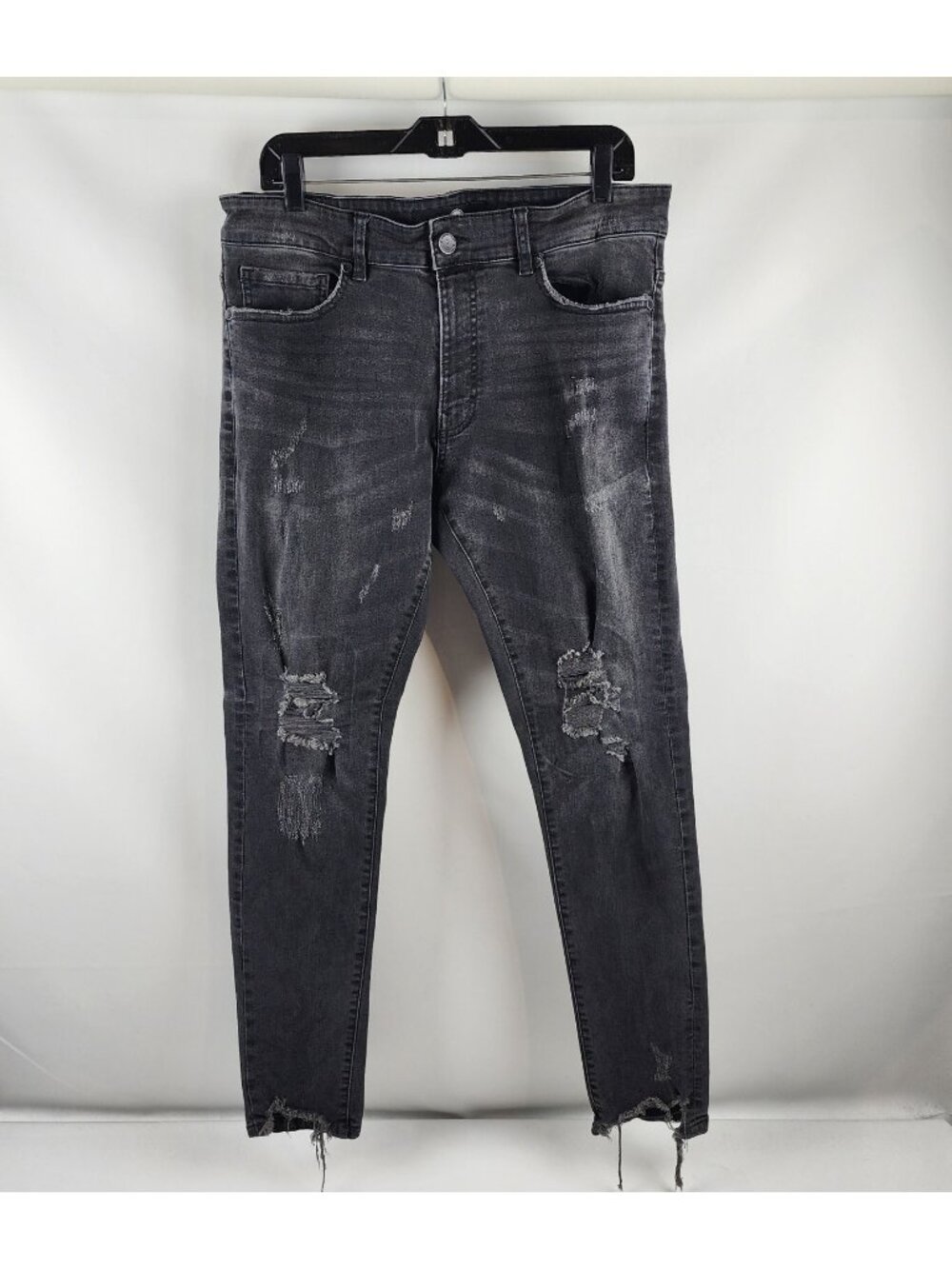 Jordan Craig Ross Jeans Mens 34x31 Skinny Tapered Fit Distressed Black JR1004